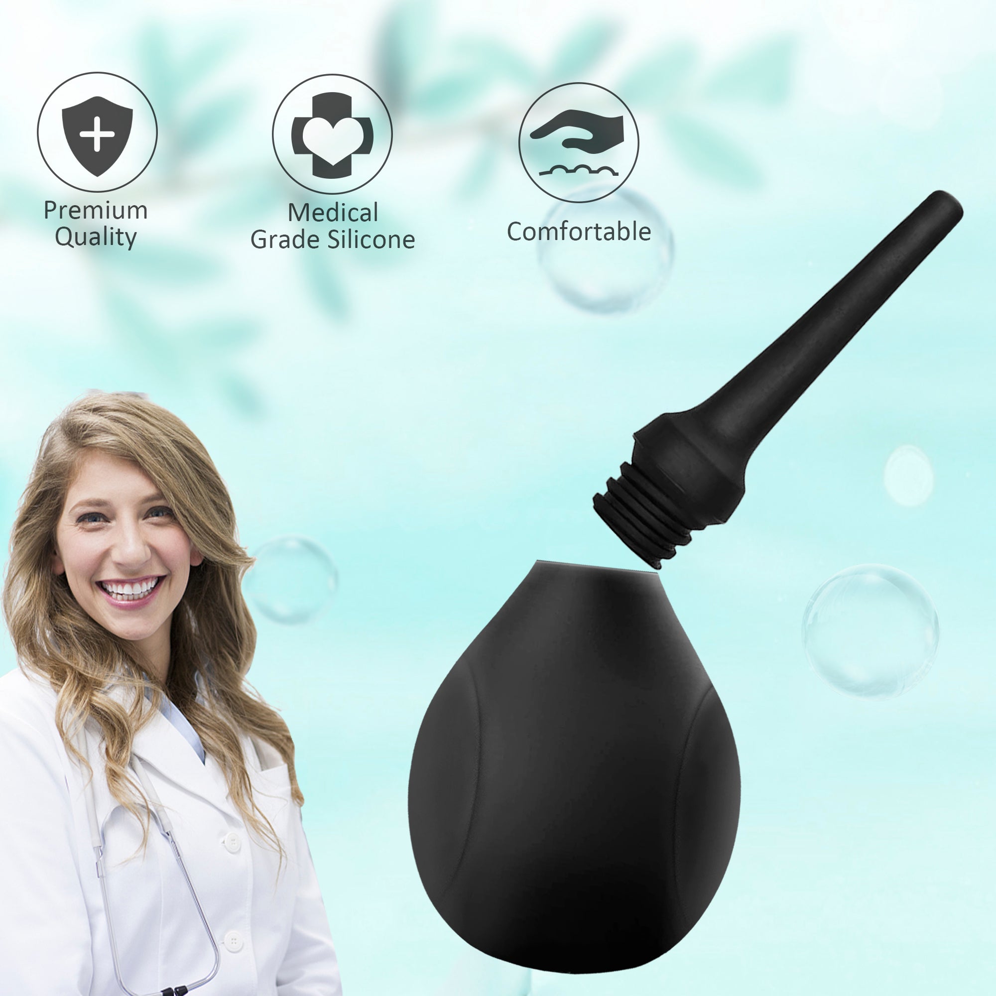 Black Silicone Enema Bulb with Soft Nozzle